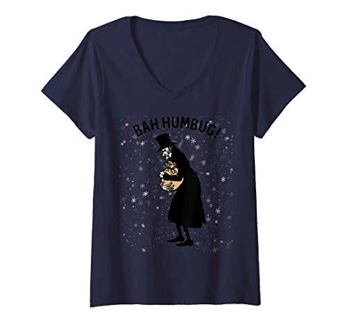 Damen Retro Weihnachten Scrooge Bah Humbug Shirt-Weihnachten T-Shirt mit V-Ausschnitt von Scrooge Bah Humbug Shirts