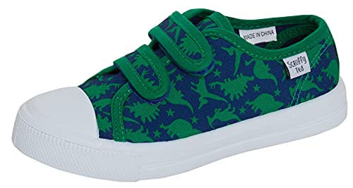 Jungen Dinosaurier Leinenschuhe Kinder Dino-Turnschuhe einfach zu befestigen Casual Pumps Plimsolls mit Stoßstange Zehen, Marineblau, 24 EU von ScruffyTed