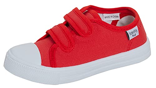 Kinder Segeltuchschuhe Jungen Sneakers Mädchen Pumps Unisex Easy Fasten Plimsolls Freizeitschuhe, Rot, EU24 von ScruffyTed