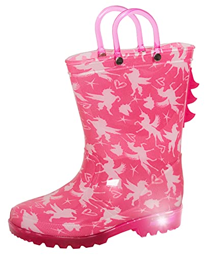 ScruffyTed Kids Light Up Unicorn Wellingtons Gummistiefel Kids Pink Wellies with Handles and Flashing Lights 3D Rain Shoes, rose, 25 EU von ScruffyTed