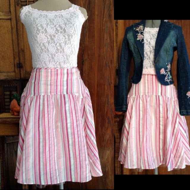 Fun Vintage Pink Gestreift Tropfen Taille Rock Mit Tüll Saum, Größe 6 Fun Vintage Pink Gestreift Tropfen Taille Rock Mit Tüll Saum, Größe 6 von ScrumpdiddlyDesigns