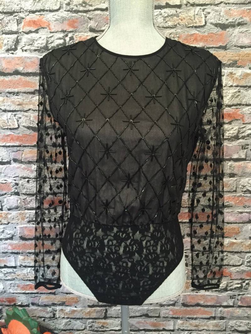 Vintage Bill Blass Seide Perlen Langarm Body Größe S von ScrumpdiddlyDesigns