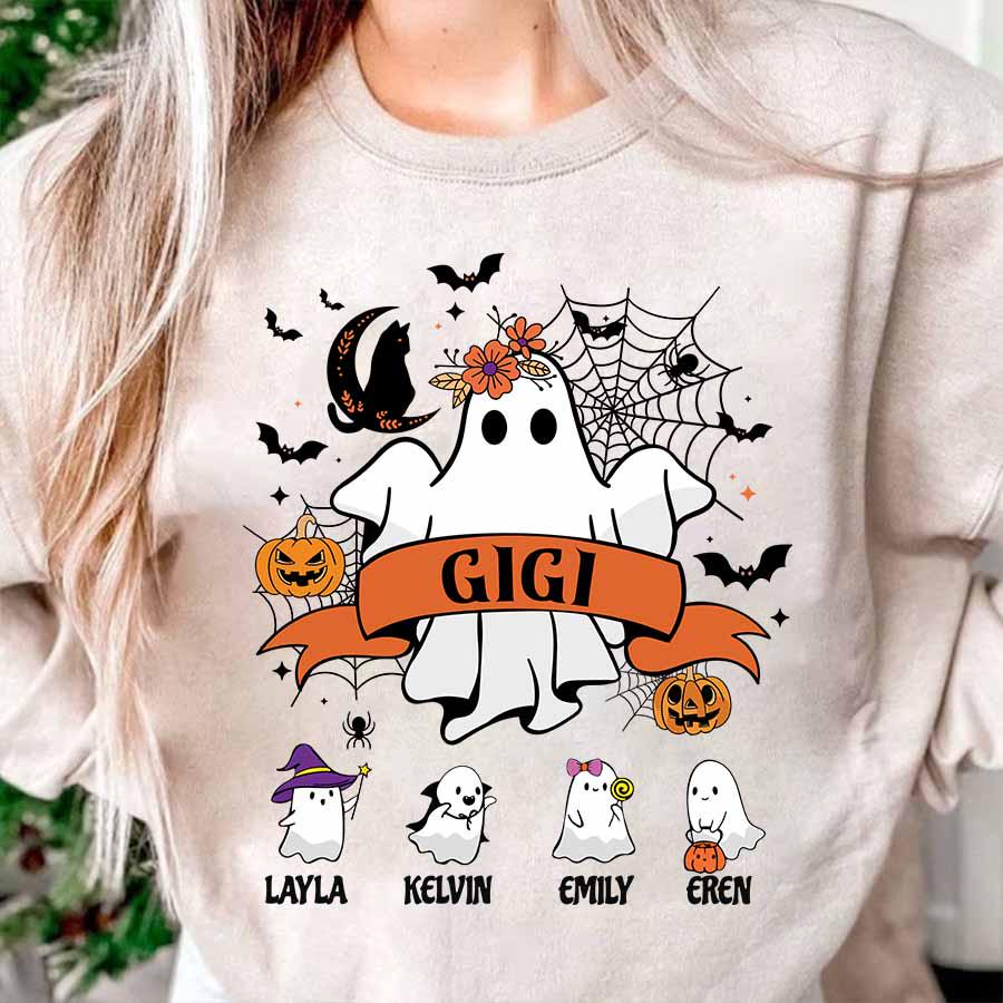 Benutzerdefinierte Gigi Halloween Shirt Mit Kindernamen, Gruseliges Shirt, Geist Gruselige Saison Familie Benutzerdefinierte Gigi Halloween Shirt Mit Kindernamen, Gruseliges Shirt, Geist Gruselige Saison Familie von ScruncStreet