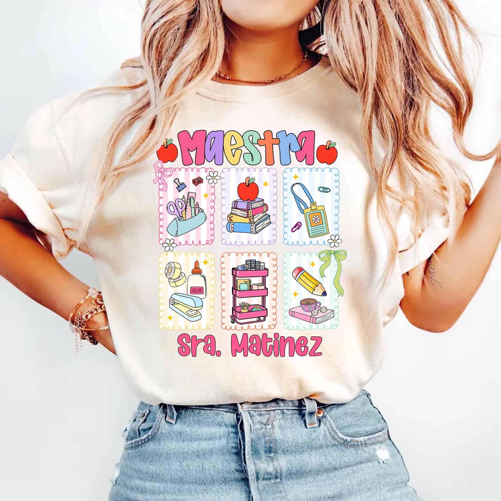 Benutzerdefinierter Name Maestra Zurück Zu Schult-Shirt, Spanischlehrer-Hemd, Bilingue-Hemd, Zweisprachigem Lehrer-Hemd, Maestra-Hemd-Geschenken von ScruncStreet