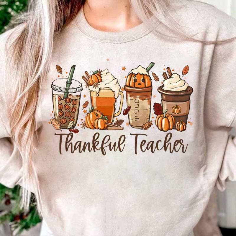Dankbares Lehrer-Hemd, Thanksgiving-Lehrer-Shirt, Herbst-Lehrer-Shirt, Herbst-Lehrer-Kaffee-Shirt, Kaffee-Liebhaber, Erntedank-Lehrer-Geschenk von ScruncStreet