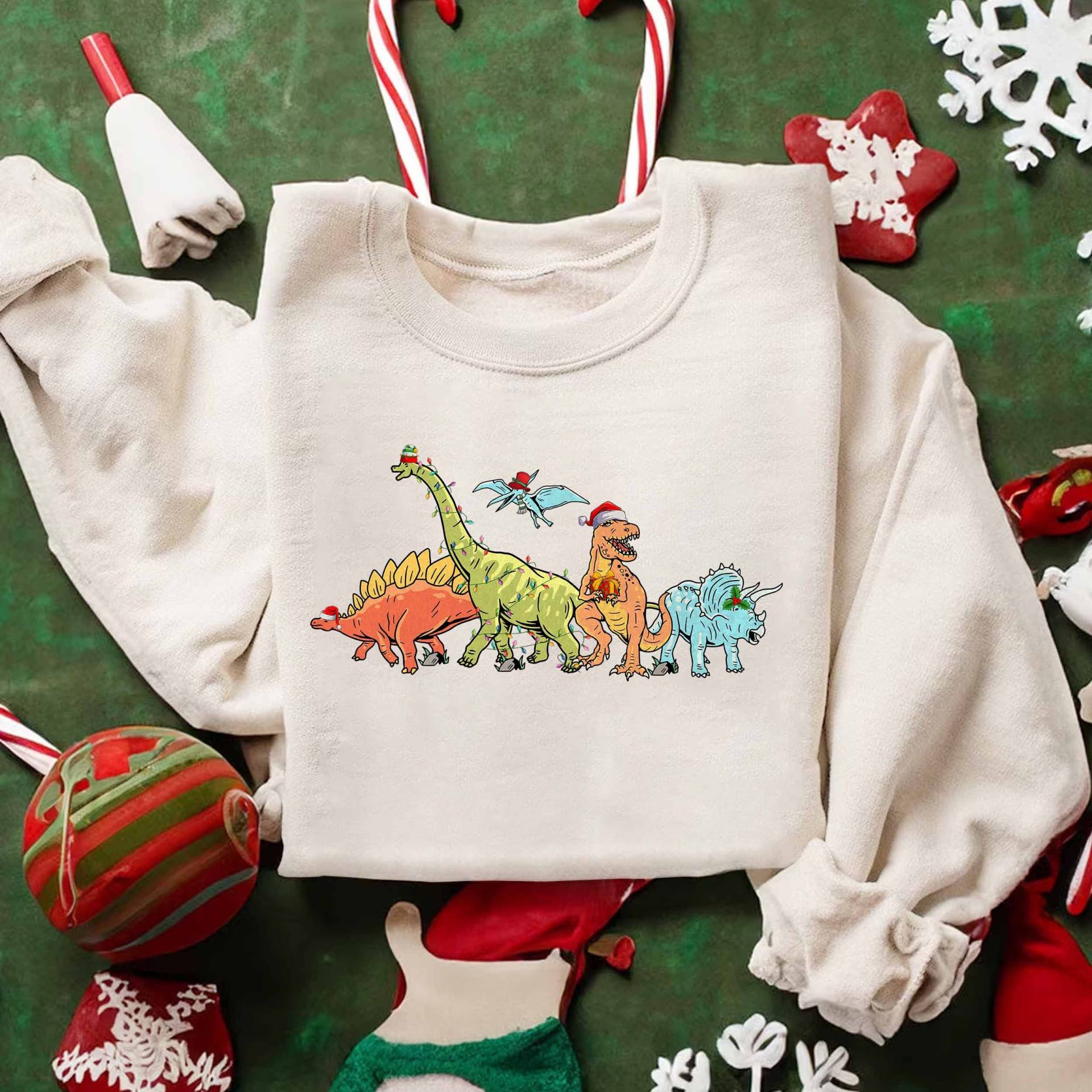 Dinosaurier Weihnachtslichter Sweatshirt, T-Rex Frohe Weihnachten Pullover, Dino Liebhaber Shirt, Weihnachtsgeschenke, Kinder Shirt, Weihnachten von ScruncStreet