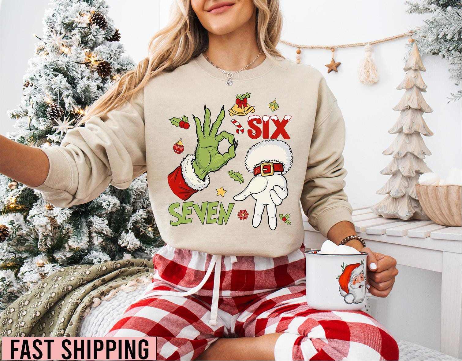 Grün Six Seven Weihnachtsshirt, Meme Weihnachtssweatshirt, 6 7 Viral Shirt, Gen Z Alpha Trend Shirt von ScruncStreet