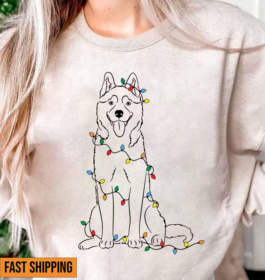 Husky Weihnachtshemd, Weihnachtslichter Shirt, Mutter Weihnachtshunde Weihnachtsgeschenk Für Husky-Liebhaber, Hundemutter Shirt von ScruncStreet