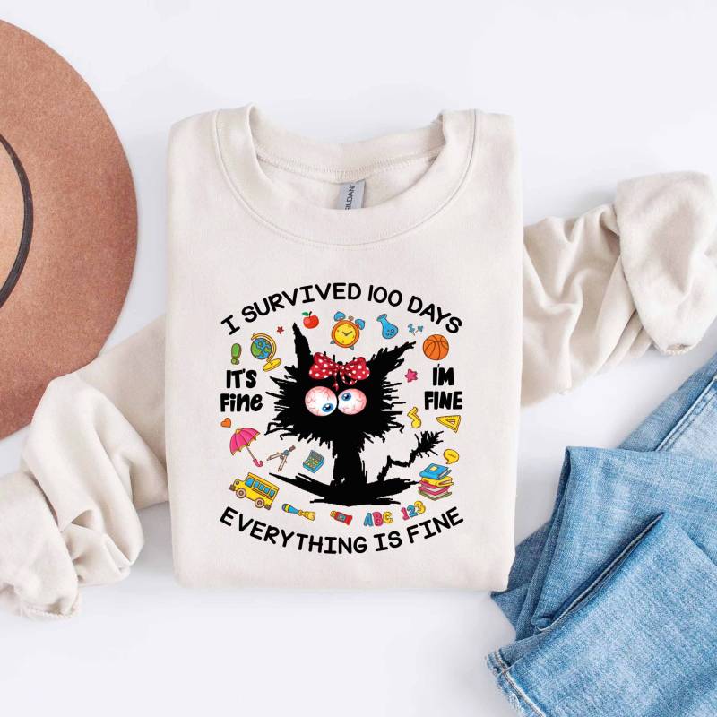 Ich Habe 100 Tage Schule Überlebt Es Ist in Ordnung, Mir Geht Es Gut, Alles Ordnung Shirt, Lustiges Lehrer-T-Shirt von ScruncStreet