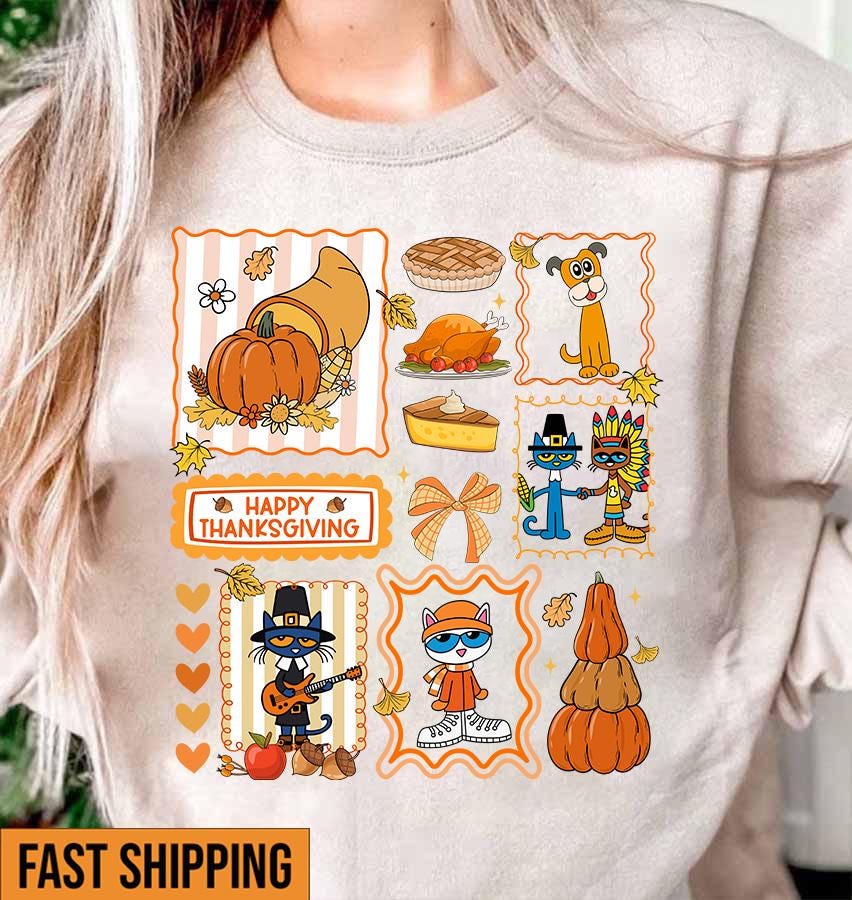 Lehrer Thanksgiving Shirt, Tis The Season Pete Cat Kinderbuch Dankbares Herbst T-Shirts von ScruncStreet
