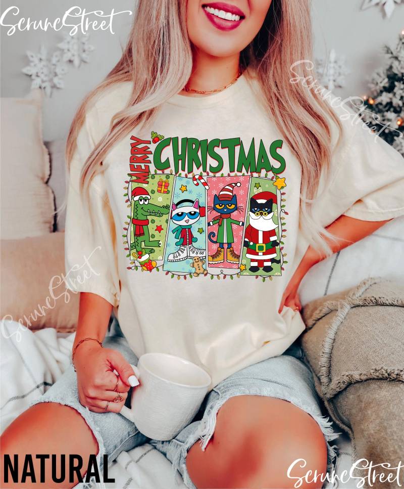 Lehrer Weihnachtshemd, Frohe Weihnachten Pete Die Katze Shirt, Kinderbuch-Weihnachtshemd, Frohes Lehrergeschenk Für Kindergärtnerin von ScruncStreet