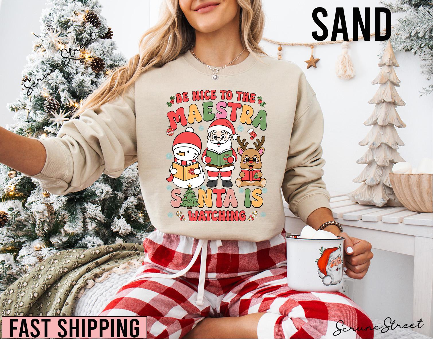 Maestra Weihnachtshemd, Sei Nett Zu Maestra, Santa Beobachtet, Spanischlehrerin Bilingue Hemd, Zweisprachige Lehrerin von ScruncStreet