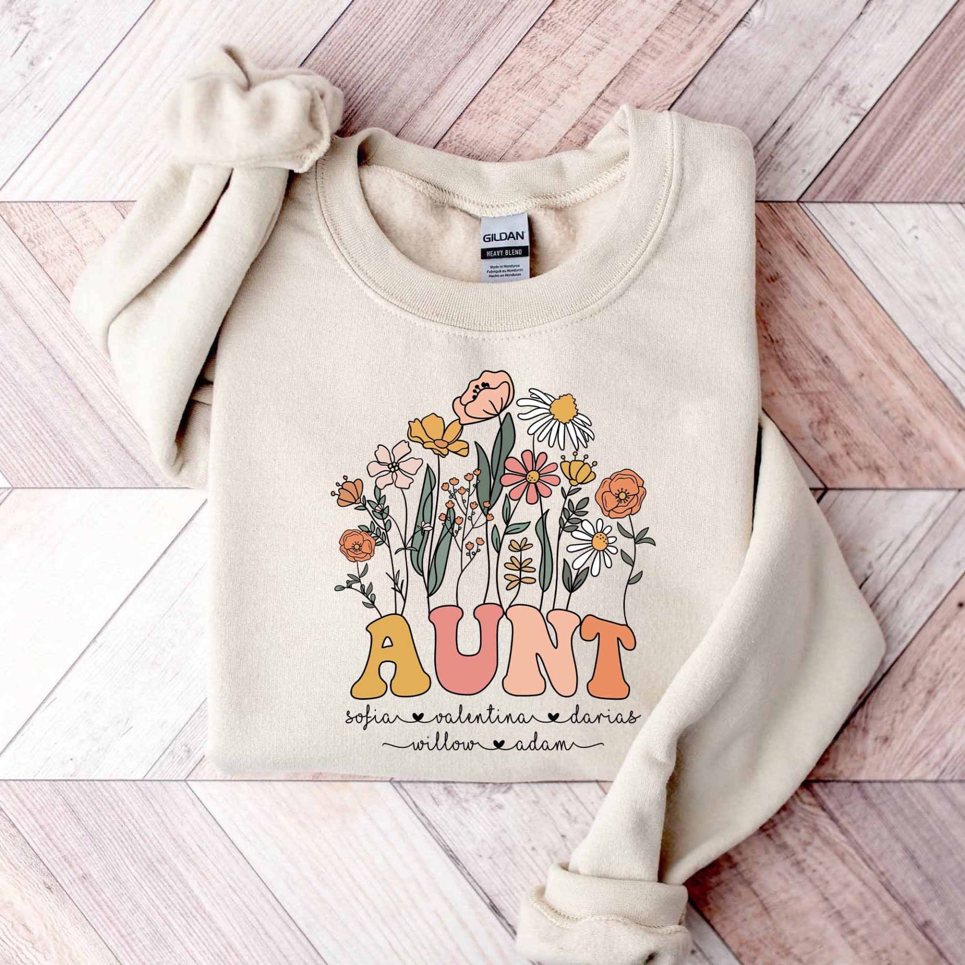 Retro Tante Mutter Tages Sweatshirt, Benutzerdefinierte Shirt Mit Kindernamen, Wildblumen Shirt, Muttertagsgeschenke Für Retro Tante Mutter Tages Sweatshirt, Benutzerdefinierte Shirt Mit Kindernamen, Wildblumen Shirt, Muttertagsgeschenke Für von ScruncStreet