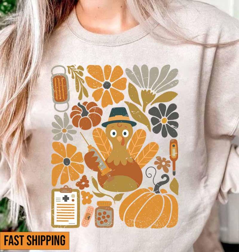 Retro Thanksgiving Krankenschwester Shirt, Dankbare Herbst Türkei Geschenk Für von ScruncStreet