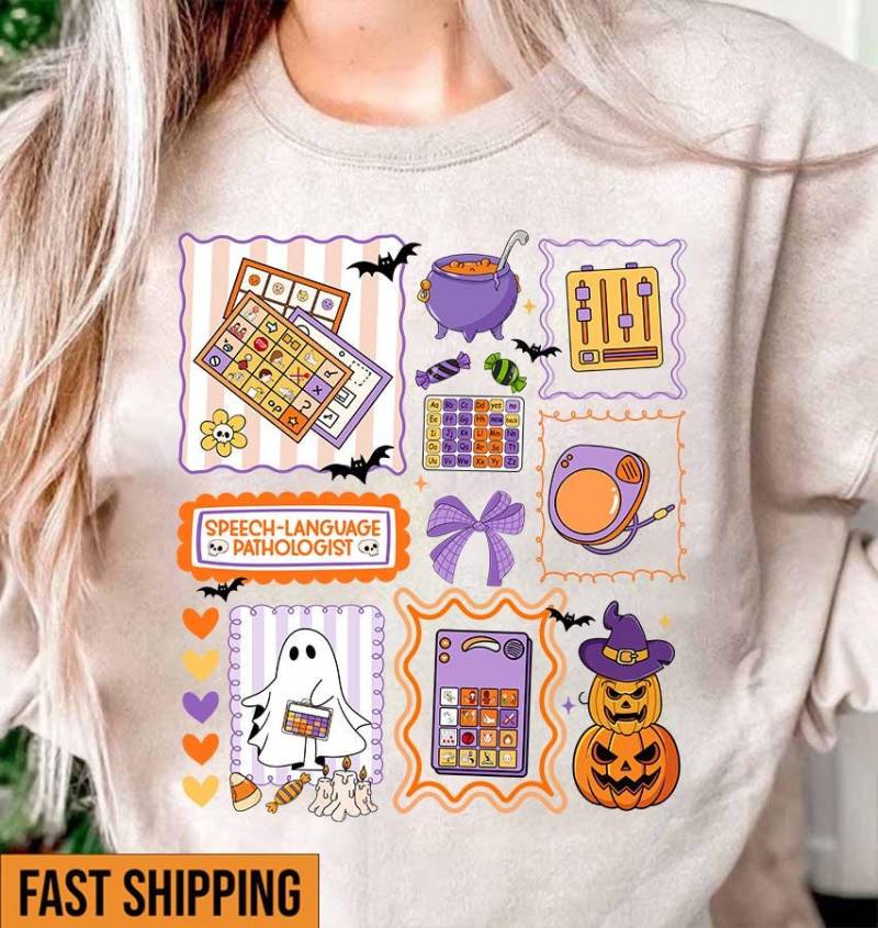 Slp Halloween Shirt, Gruselige Logopädin Trick Or Speech Logopädie Gruseliges Geist Shirt von ScruncStreet