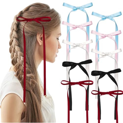 Sctmda Mehrfarbige Bow Hair Clip 10 Stück Haarspange Schleife für Damen Satin Haarschleifen mit Langem Schwanz Metall Haarschleife von Sctmda