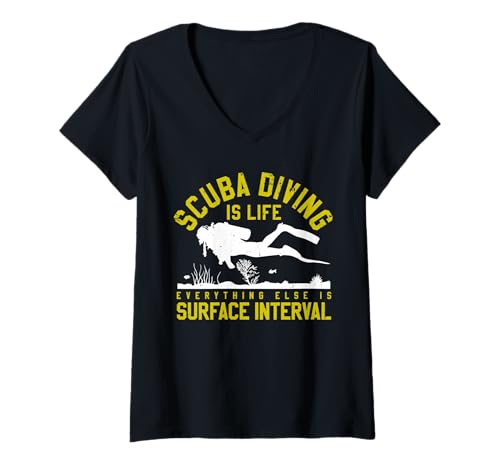 Damen Scuba Diving is Life Everything Else is Surface Intervall T-Shirt mit V-Ausschnitt von Scuba Diving Apparel & Gifts