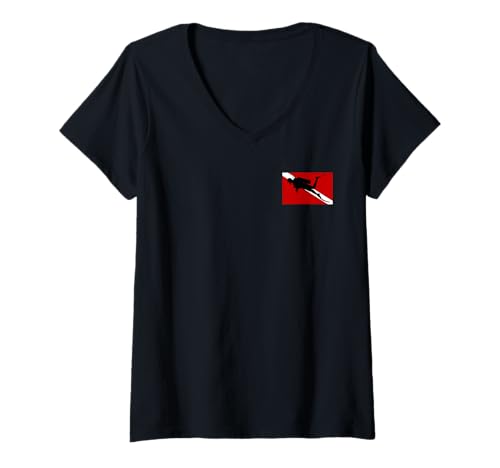Damen Scuba Diving Flag Gear Scuba Diving Equipment Deep Dive T-Shirt mit V-Ausschnitt von Scuba Diving Gear Tee