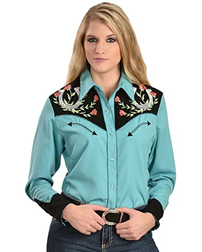 Scully Damen Hemd Hufeisen Bestickt Retro Westernhemd - Pl-637Tq, türkis, Mittel von Scully