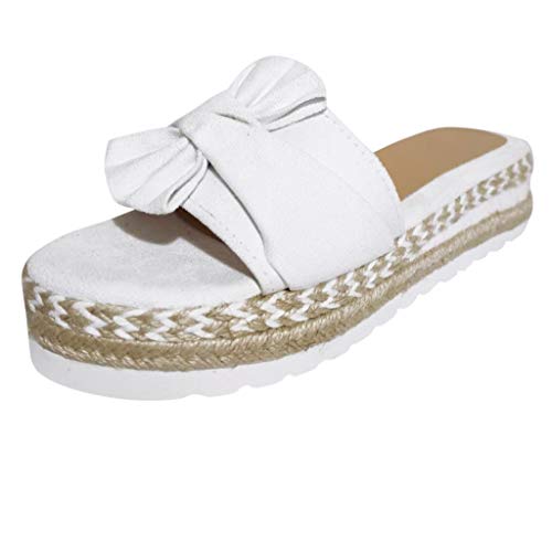 Sdacndas Damen Sandalen Bowknot Frauen Lässige Flache Webschuhe Platform Offener Zeh Plateau Keilabsatz Pantoletten Übergröße Sommerschuhe Wedge Sommerpantoffeln, 01 White, 37#EU von Sdacndas