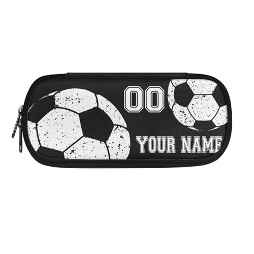Federmäppchen mit Fußball-Aufdruck, personalisierbar, mit Namen, blaue Galaxie, Schreibwaren-Aufbewahrung für Studenten, Büro, Uni, Schule, Geschäft, Fußball – Schwarz, 8.8"x1.7"x4.1", Federmäppchen von SdetYuia