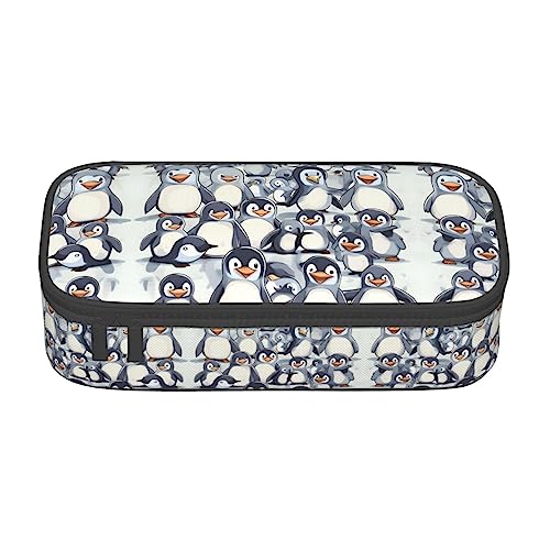 Federmäppchen mit niedlichem Pinguin-Skizzenmuster, großes Fassungsvermögen, Stifteetui für Erwachsene, Kosmetiktasche, Schwarz , 8.3"x3.7"x2", Federmäppchen von SdetYuia