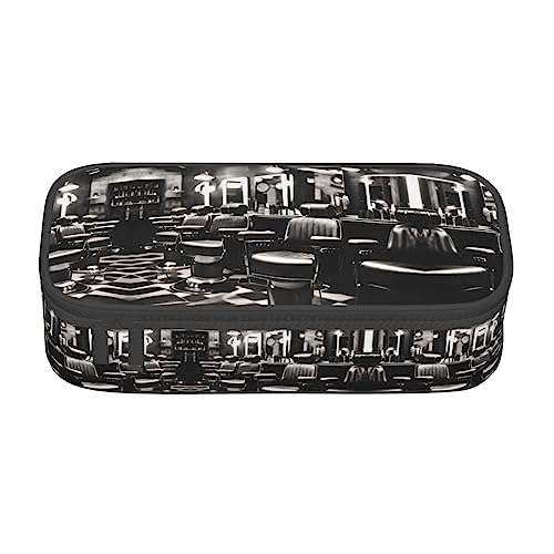 SdetYuia Barber Shop Federmäppchen, monochrom, bedruckt, großes Fassungsvermögen, Stifteetui für Erwachsene, Kosmetiktasche, Schwarz , 8.3"x3.7"x2", Federmäppchen von SdetYuia