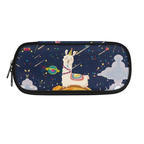 SdetYuia Bee Schulbedarfs-Federmäppchen mit Reißverschluss, Make-up, Farbtasche, Kosmetiktasche, Mehrzweck-Panzil-Etui, Tasche für Damen und Mädchen, Alpakas on the Moon, 8.8"x1.7"x4.1", von SdetYuia