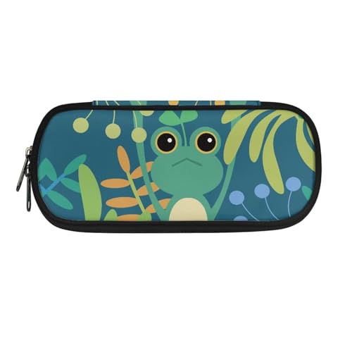 SdetYuia Bee Schulbedarfs-Federmäppchen mit Reißverschluss, Make-up, Farbtasche, Kosmetiktasche, Mehrzweck-Panzil-Etui, Tasche für Damen und Mädchen, Frösche und Blätter, 8.8"x1.7"x4.1", von SdetYuia