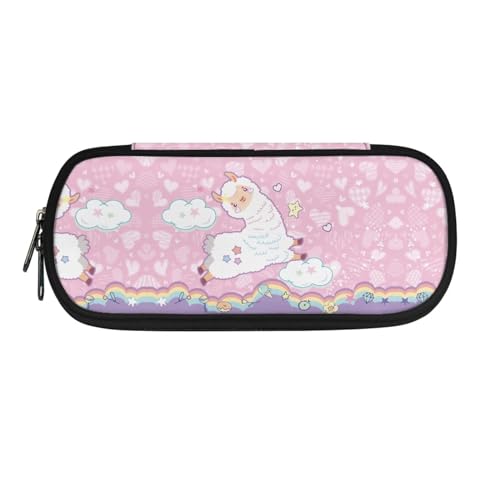 SdetYuia Bee Schulbedarfs-Federmäppchen mit Reißverschluss, Make-up, Farbtasche, Kosmetiktasche, Mehrzweck-Panzil-Etui, Tasche für Damen und Mädchen, Niedliches Alpaka, 8.8"x1.7"x4.1", Schulranzen-Set von SdetYuia