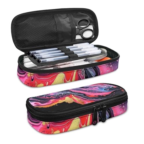 SdetYuia Bohemia Dahlie Federmäppchen, ethnisches Blumenmuster, großes Fassungsvermögen, Damast-Blumenmuster, langlebige Schreibwaren-Aufbewahrung, Organizer-Taschen für Teenager, Büro, Flüssige von SdetYuia