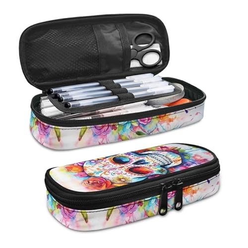 SdetYuia Bohemia Dahlie Federmäppchen, ethnisches Blumenmuster, großes Fassungsvermögen, Damast-Blumenmuster, langlebige Schreibwaren-Aufbewahrung, Organizer-Taschen für Teenager, Büro, Mexikanische von SdetYuia