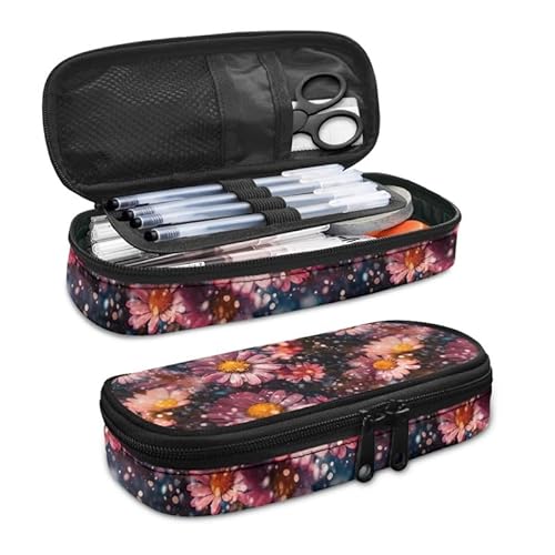 SdetYuia Bohemia Dahlie Federmäppchen, ethnisches Blumenmuster, großes Fassungsvermögen, Damast-Blumenmuster, langlebige Schreibwaren-Aufbewahrung, Organizer-Taschen für Teenager, Büro, von SdetYuia