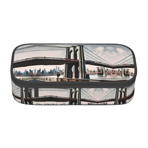 SdetYuia Brooklyn Bridge Federmäppchen, großes Fassungsvermögen, Stifttasche für Erwachsene, Kosmetiktasche, Schwarz, Schwarz , 8.3"x3.7"x2", Federmäppchen von SdetYuia
