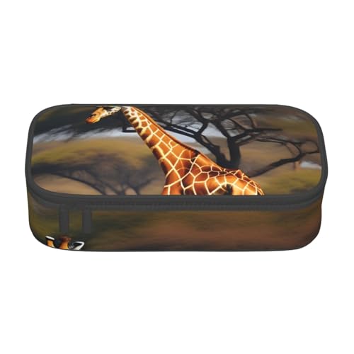 SdetYuia Federmäppchen, Motiv: Afrika-Giraffe, majestätischer Baumdruck, großes Fassungsvermögen, Stifteetui für Erwachsene, Kosmetiktasche, Schwarz , 8.3"x3.7"x2", Federmäppchen von SdetYuia