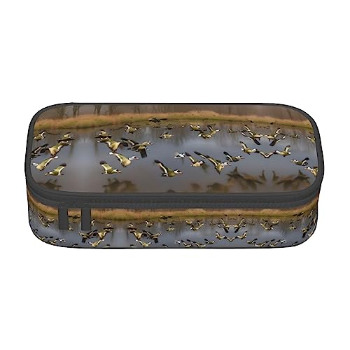 SdetYuia Federmäppchen, Motiv: Jagd, fliegende Wildenten, großes Fassungsvermögen, Stifttasche für Erwachsene, Kosmetiktasche, Schwarz, Schwarz , 8.3"x3.7"x2", Federmäppchen von SdetYuia