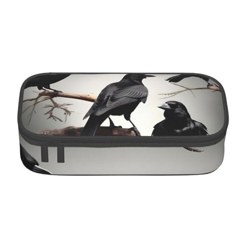 SdetYuia Federmäppchen, Motiv: Krähenvögel auf einem Ast, großes Fassungsvermögen, Stifteetui für Erwachsene, Kosmetiktasche, Zubehör, Schwarz , 8.3"x3.7"x2", Federmäppchen von SdetYuia