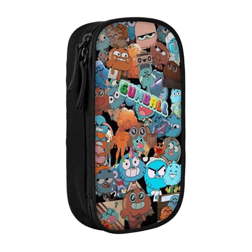 SdetYuia Federmäppchen aus Segeltuch mit niedlichem Muster, mit Reißverschluss, Motiv: The Amazing Anime World of Gumball-Muster, Stiftebox, Make-up-Tasche, Kawaii-Cartoon-Schreibwaren-Tasche für von SdetYuia