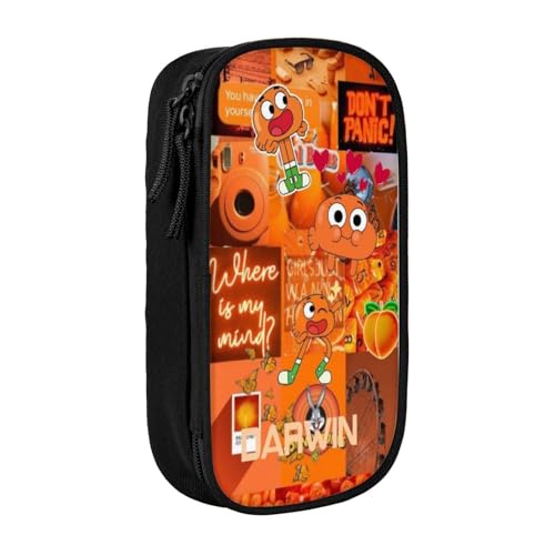 SdetYuia Federmäppchen aus Segeltuch mit niedlichem Muster, mit Reißverschluss, Motiv: The Amazing Anime World of Gumball-Muster, Stiftebox, Make-up-Tasche, Kawaii-Cartoon-Schreibwaren-Tasche für von SdetYuia