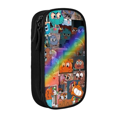 SdetYuia Federmäppchen aus Segeltuch mit niedlichem Muster, mit Reißverschluss, Motiv: The Amazing Anime World of Gumball-Muster, Stiftebox, Make-up-Tasche, Kawaii-Cartoon-Schreibwaren-Tasche für von SdetYuia