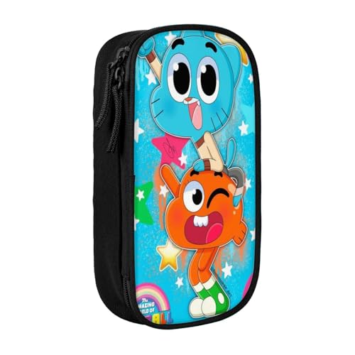SdetYuia Federmäppchen aus Segeltuch mit niedlichem Muster, mit Reißverschluss, Motiv: The Amazing Anime World of Gumball-Muster, Stiftebox, Make-up-Tasche, Kawaii-Cartoon-Schreibwaren-Tasche für von SdetYuia
