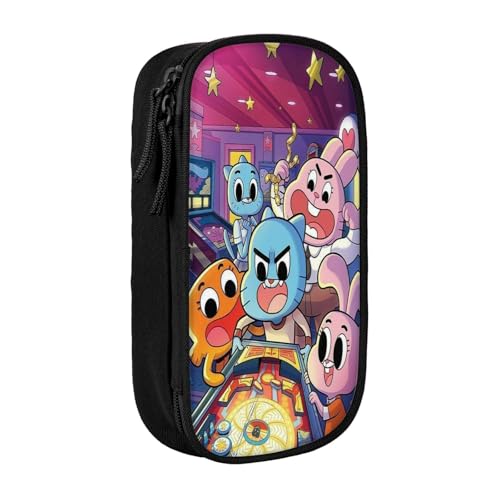 SdetYuia Federmäppchen aus Segeltuch mit niedlichem Muster, mit Reißverschluss, Motiv: The Amazing Anime World of Gumball-Muster, Stiftebox, Make-up-Tasche, Kawaii-Cartoon-Schreibwaren-Tasche für von SdetYuia