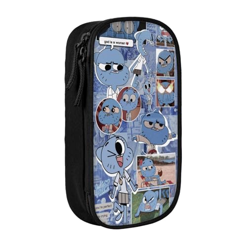 SdetYuia Federmäppchen aus Segeltuch mit niedlichem Muster, mit Reißverschluss, Motiv: The Amazing Anime World of Gumball-Muster, Stiftebox, Make-up-Tasche, Kawaii-Cartoon-Schreibwaren-Tasche für von SdetYuia