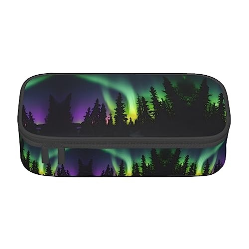 SdetYuia Federmäppchen mit Aufdruck "Dark Northern Lights", großes Fassungsvermögen, Stifttasche für Erwachsene, Kosmetiktasche, Schwarz , 8.3"x3.7"x2", Federmäppchen von SdetYuia