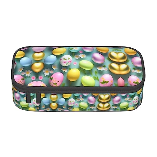 SdetYuia Federmäppchen mit Aufschrift "Happy Easter Holiday", großes Fassungsvermögen, Stifttasche für Erwachsene, Kosmetiktasche, Schwarz , 8.3"x3.7"x2", Federmäppchen von SdetYuia