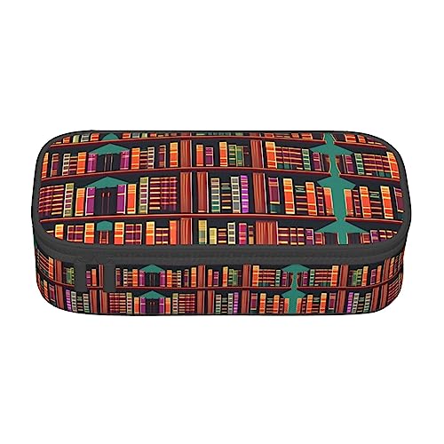 SdetYuia Federmäppchen mit Bibliotheks-Bücherregaldruck, großes Fassungsvermögen, Stifteetui für Erwachsene, Kosmetiktasche, Schwarz , 8.3"x3.7"x2", Federmäppchen von SdetYuia
