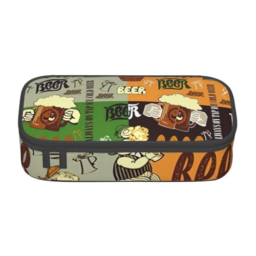 SdetYuia Federmäppchen mit Bierdruck, großes Fassungsvermögen, Stifteetui für Erwachsene, Kosmetiktasche, Schwarz , 8.3"x3.7"x2", Federmäppchen von SdetYuia