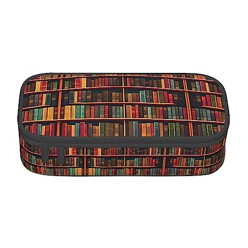 SdetYuia Federmäppchen mit Bücherregal-Bücherdruck, großes Fassungsvermögen, Stifteetui für Erwachsene, Kosmetiktasche, Schwarz , 8.3"x3.7"x2", Federmäppchen von SdetYuia