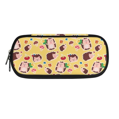 SdetYuia Federmäppchen mit Cartoon-Motiv, Motiv: Huhn, Hahn, schwarz, rot, weiß, Organizer, schwarze Stifteetui, Aufbewahrungstasche für Schulbedarf, Niedliche Igel-Pilze, Gelb, 8.8"x1.7"x4.1", von SdetYuia