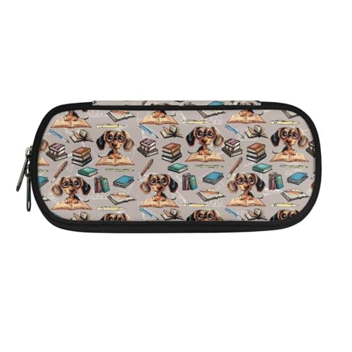SdetYuia Federmäppchen mit Dackel, niedliches Federmäppchen für Damen und Mädchen, Make-up-Tasche mit Reißverschluss und Polyester-Stoff-Stifttaschen, Dackel, 8.3"x3.7"x2", Federmäppchen von SdetYuia